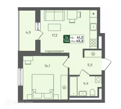 Продаётся 1-к квартира, 45.2 м - Фото 1