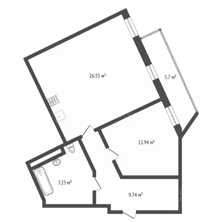 1-к кв. Тюменская область, Тюмень ул. Константина Посьета, 14 (41.2 м) - Фото 2