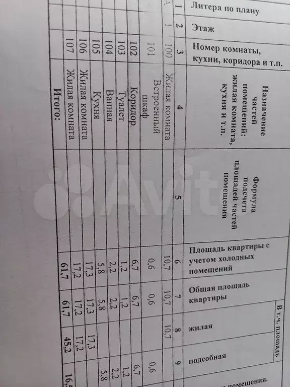 3-к. квартира, 61,7 м, 3/5 эт. - Фото 0