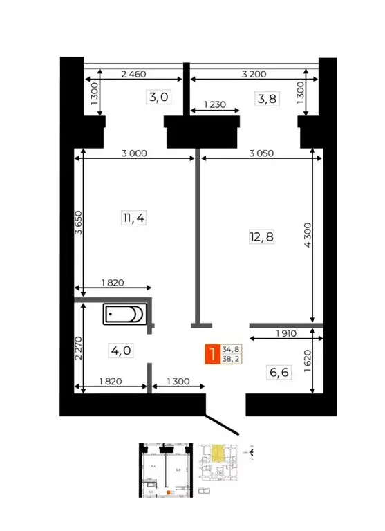 1-комнатная квартира: Благовещенск, Литейная улица, 41 (38.1 м) - Фото 0