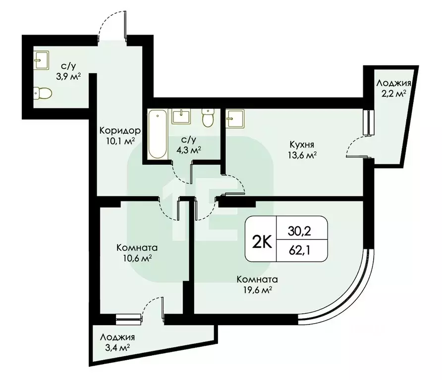 2-к кв. Новосибирская область, Новосибирск Линейная ул., 53 (62.1 м) - Фото 1