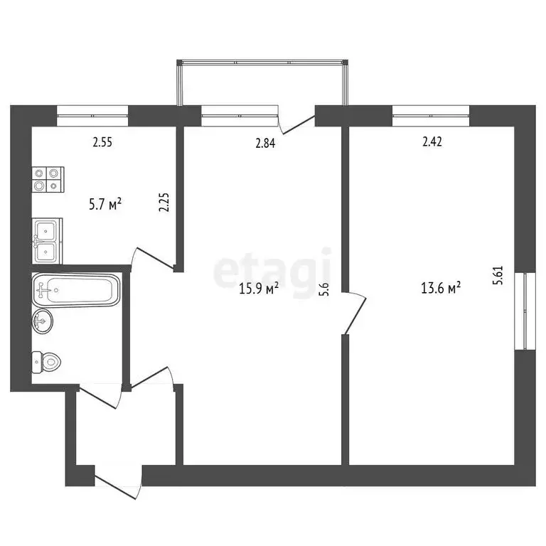 2-комнатная квартира: Белгород, улица Николая Чумичова, 46 (43 м) - Фото 1