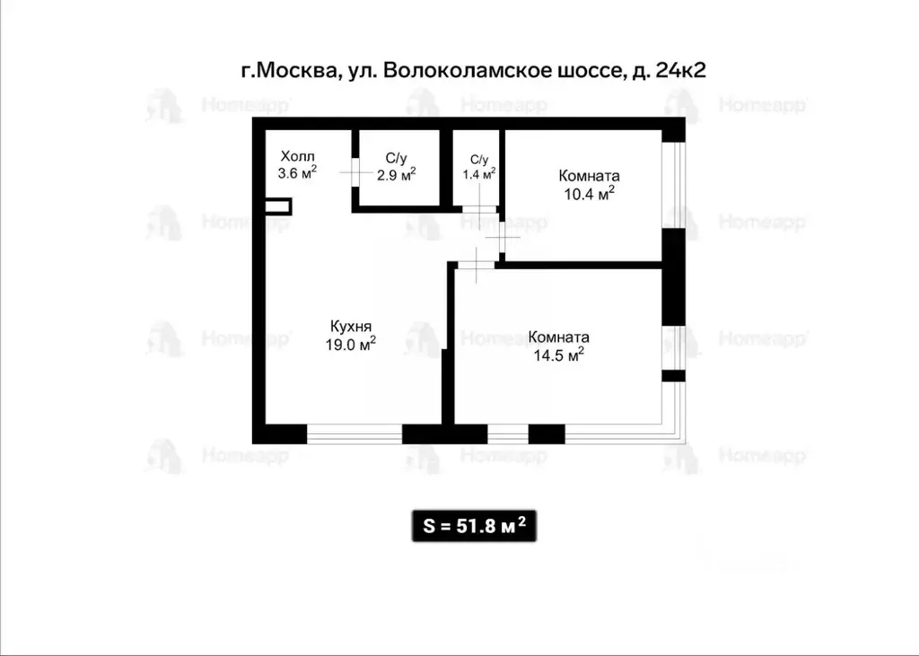 2-к кв. Москва Волоколамское ш., 24к2 (51.8 м) - Фото 2