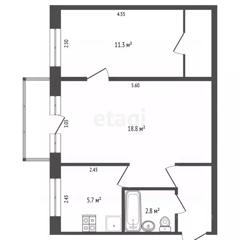 2-к кв. Кемеровская область, Кемерово ул. 50 лет Октября, 26 (44.1 м) - Фото 2
