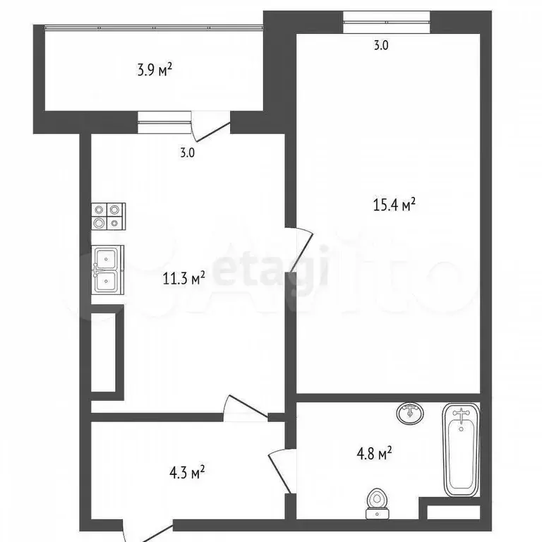 1-к. квартира, 36,1 м, 8/10 эт. - Фото 1