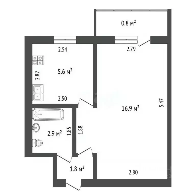 1-к кв. Башкортостан, Стерлитамак ул. Худайбердина, 182 (28.0 м) - Фото 2