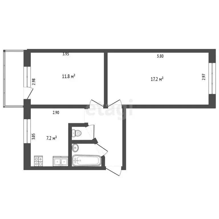 2-комнатная квартира: Омск, 6-я Станционная улица, 9 (43 м) - Фото 1