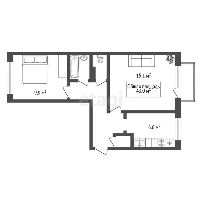 1к в 2-комнатной квартире (25 м) - Фото 0