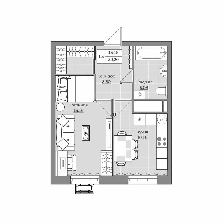 1-комнатная квартира: Казань, улица Братьев Батталовых, 20к3 (39.2 м) - Фото 1