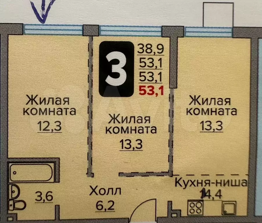 2-к. квартира, 53,5 м, 23/32 эт. - Фото 0