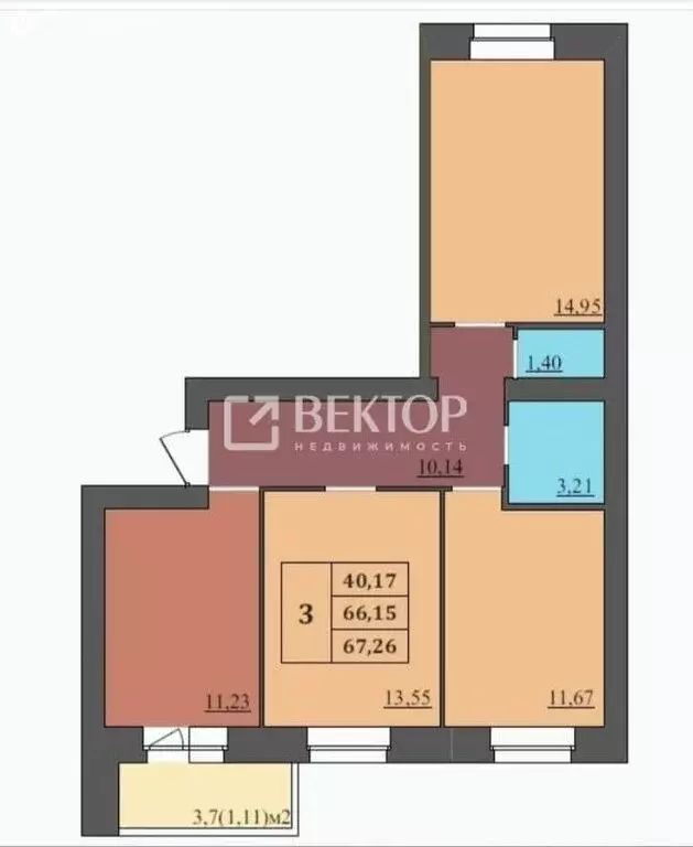 3-комнатная квартира: Ярославль, улица Комкора Хрипина, 3 (67.26 м) - Фото 2