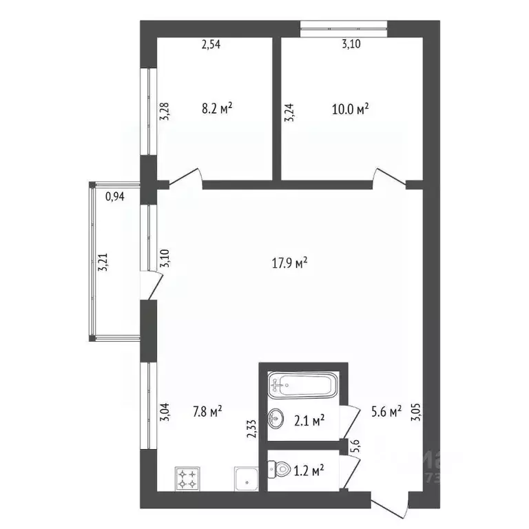 3-к кв. Амурская область, Благовещенск Чудиновский пер., 13 (56.8 м) - Фото 2