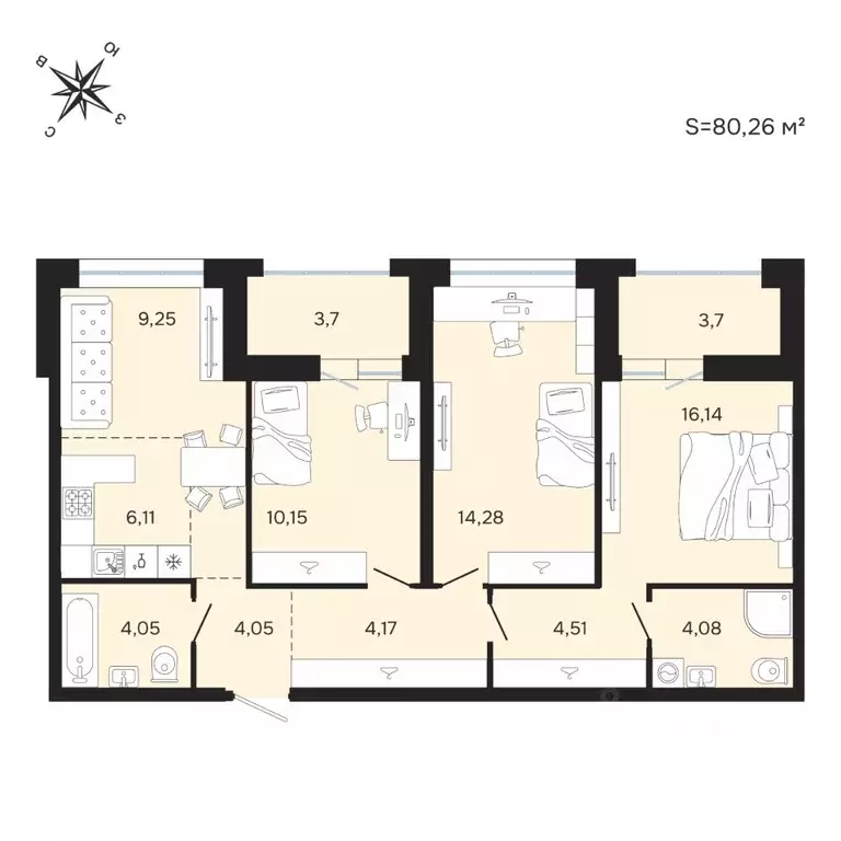 4-к кв. Карелия, Петрозаводск Береговая ул. (80.26 м) - Фото 1