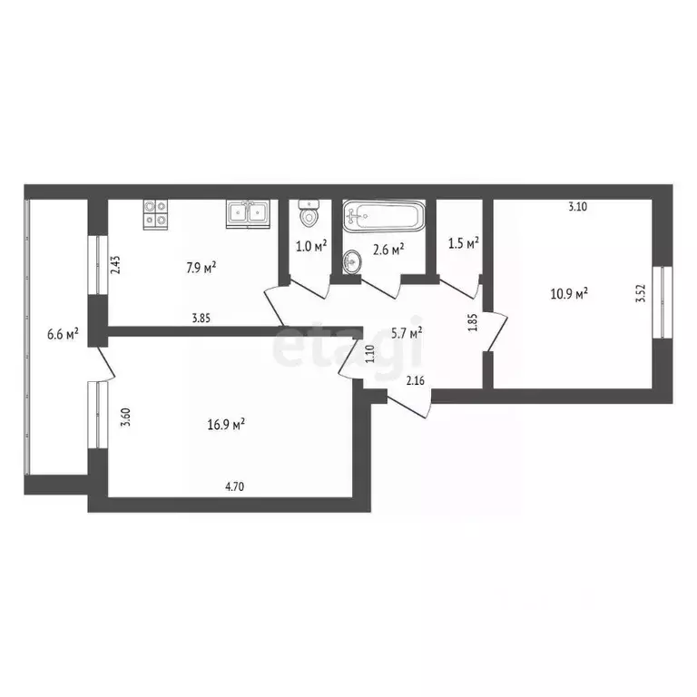 2-к кв. Хабаровский край, Комсомольск-на-Амуре ул. Гагарина, 22 (46.5 ... - Фото 1