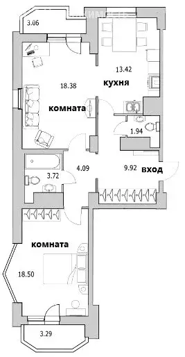 2-комнатная квартира: Санкт-Петербург, улица Кустодиева, 7к1 (77.7 м) - Фото 0