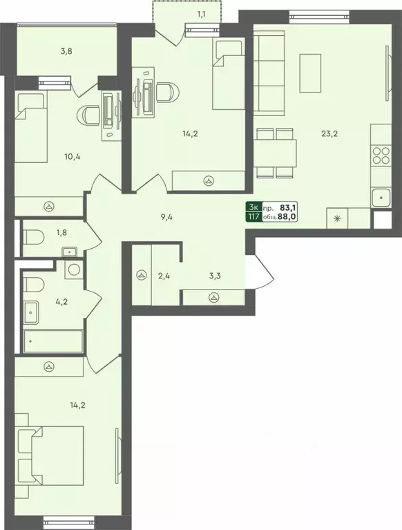 3-к кв. Тюменская область, Тюменский муниципальный округ, с. Ембаево ... - Фото 0