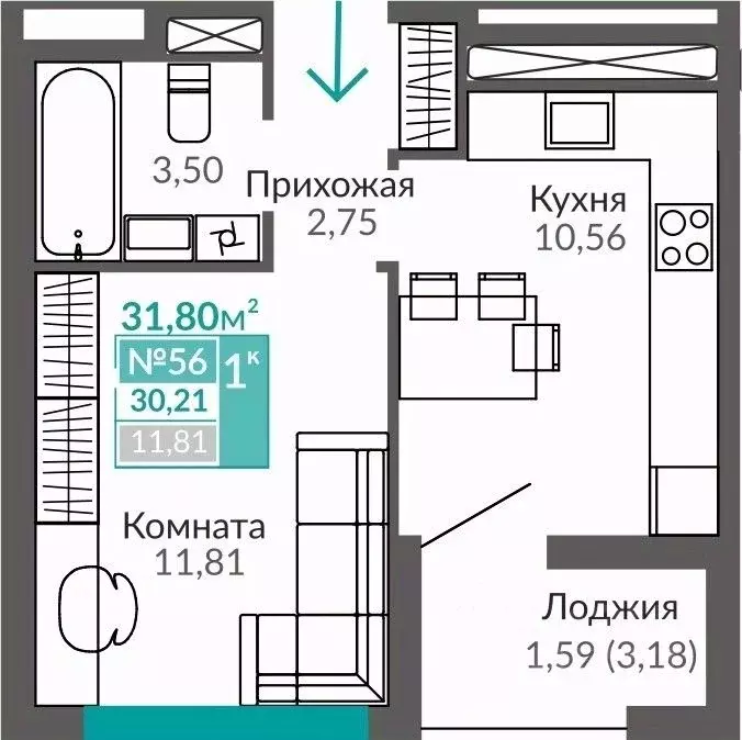 1-к кв. Крым, Симферополь Крымская роза мкр,  (30.21 м) - Фото 0