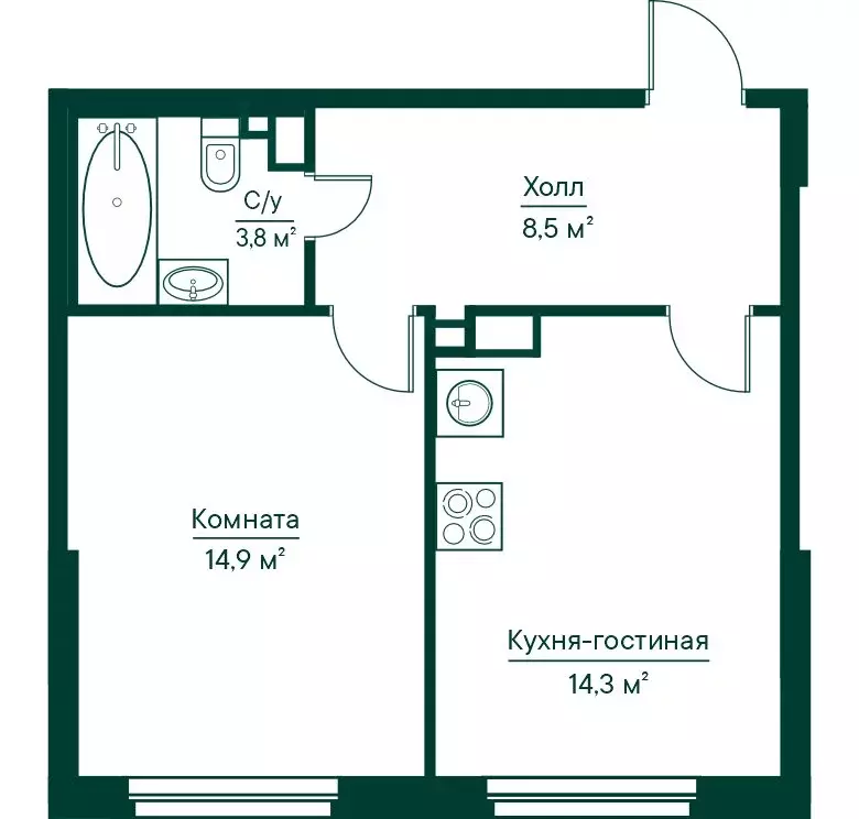 1-комнатная квартира: Самара, жилой комплекс Грин Ривер (41.5 м) - Фото 0