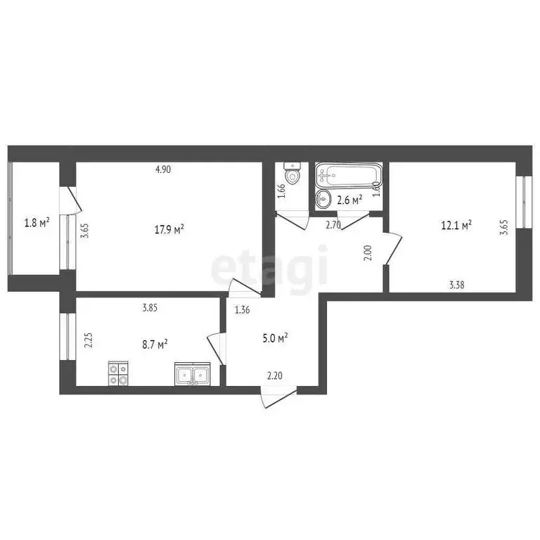 2-комнатная квартира: Сокол, набережная Свободы, 54 (53.1 м) - Фото 1