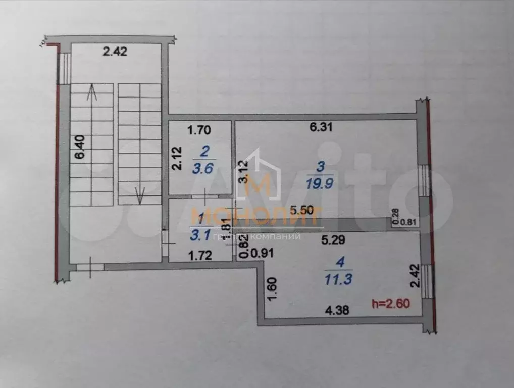 1-к. квартира, 37,9 м, 4/4 эт. - Фото 0