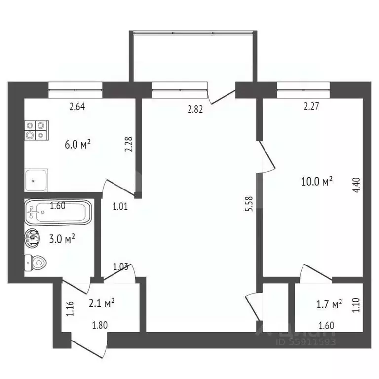 2-к кв. Чувашия, Чебоксары Московский просп., 44 (43.9 м) - Фото 2