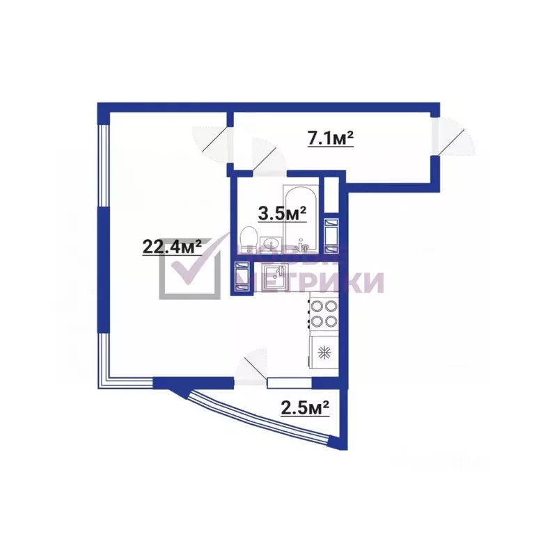 Студия Санкт-Петербург пос. Парголово, ул. Федора Абрамова, 4 (33.0 м) - Фото 2