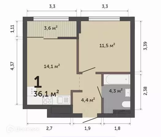 Продаётся 1-к квартира, 36.1 м - Фото 0