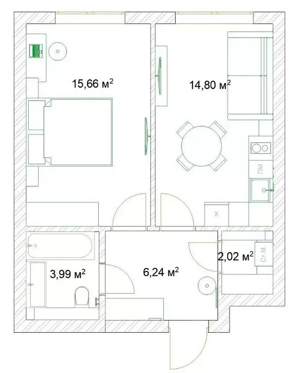1-к кв. Татарстан, Казань ул. Николая Ершова, 65В (43.0 м) - Фото 2