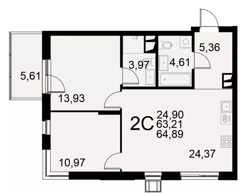 2-к кв. Тульская область, Тула Хлебная пл. (64.89 м) - Фото 0