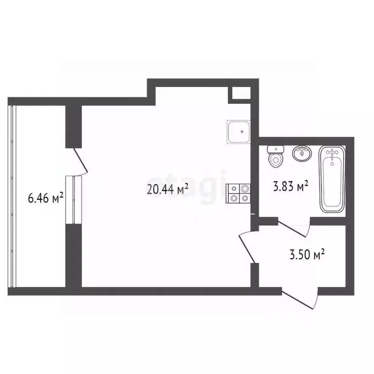 Студия Брянская область, Брянск ул. Комарова, 47 (35.4 м) - Фото 1