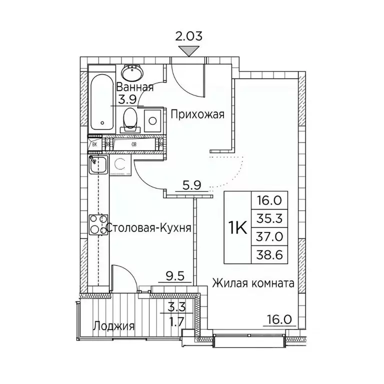 1-к кв. Приморский край, Владивосток ул. Расула Гамзатова, 7к3 (38.6 ... - Фото 1