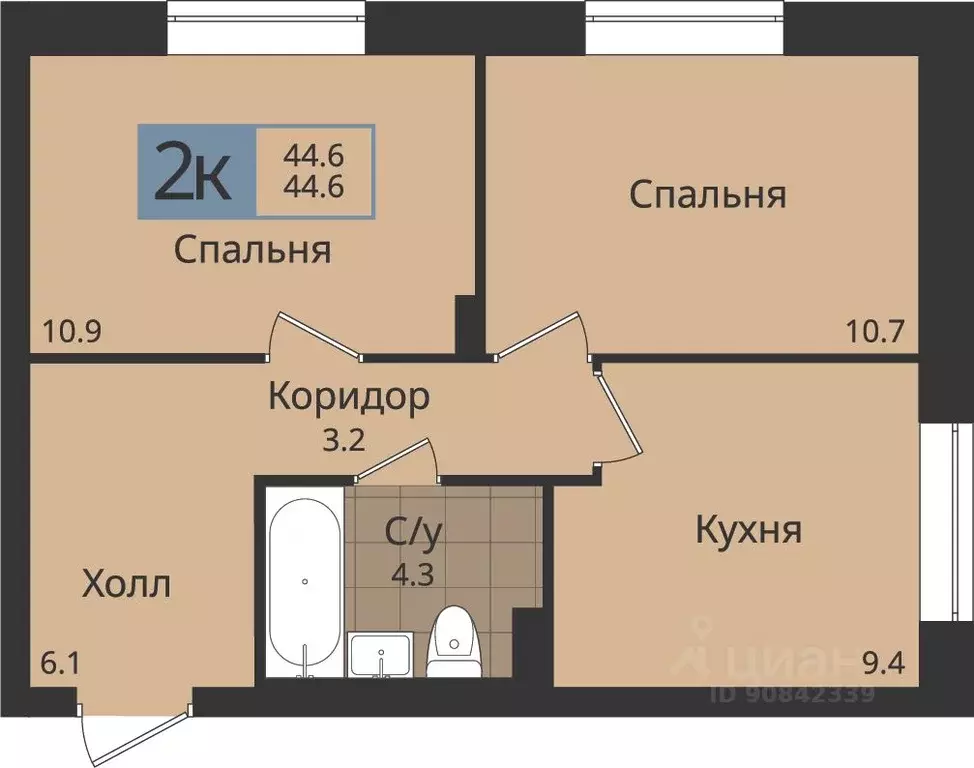 2-к кв. Пермский край, Пермь ул. Оборонщиков, 6 (44.6 м) - Фото 1
