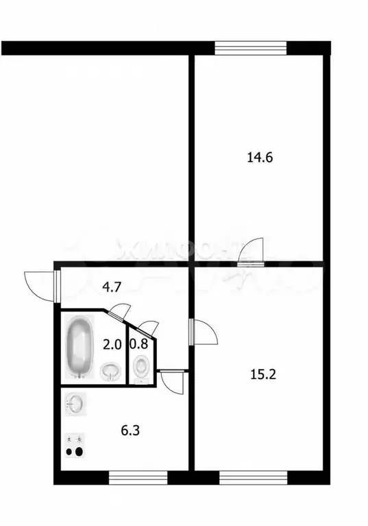 2-к. квартира, 43,6 м, 2/5 эт. - Фото 0