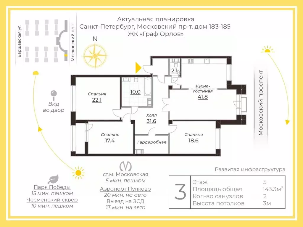 3-к кв. Санкт-Петербург Московский просп., 183-185 (143.3 м) - Фото 2