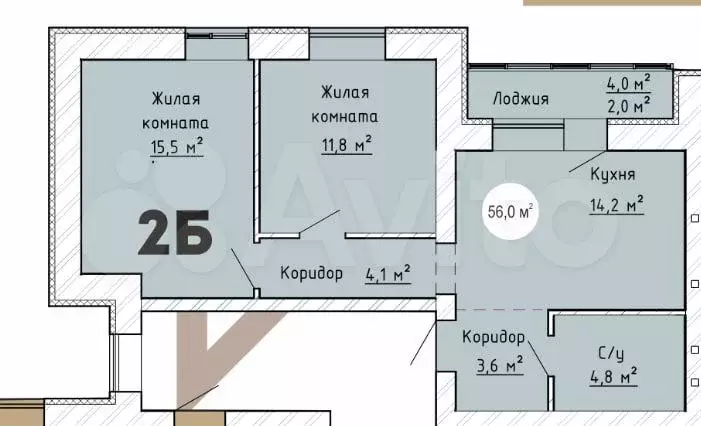 2-к. квартира, 56м, 5/8эт. - Фото 0