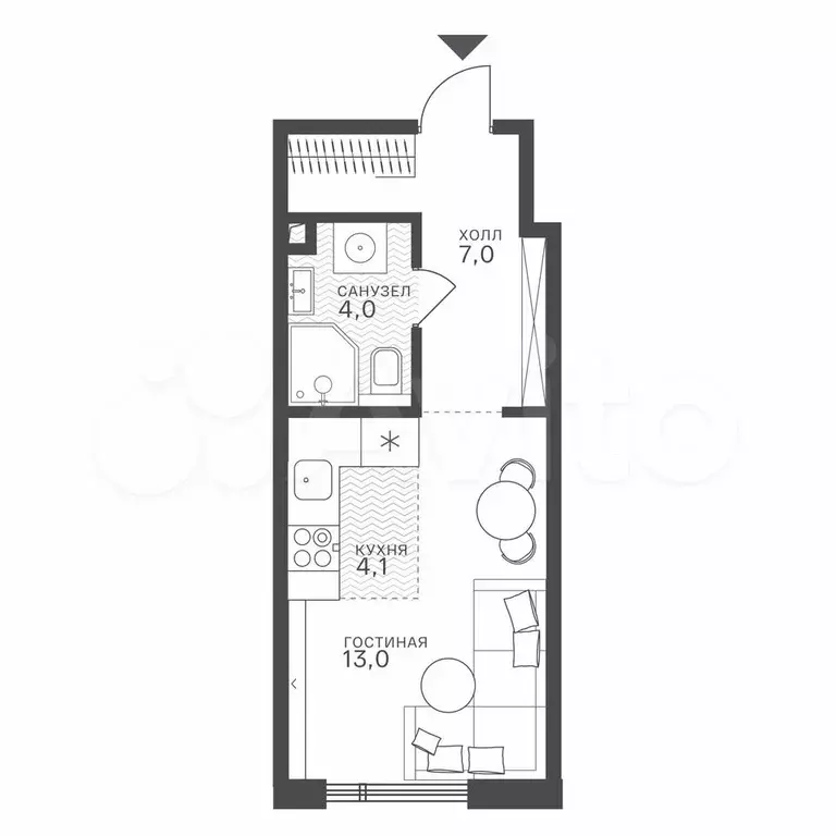 Квартира-студия, 28,1 м, 5/43 эт. - Фото 0