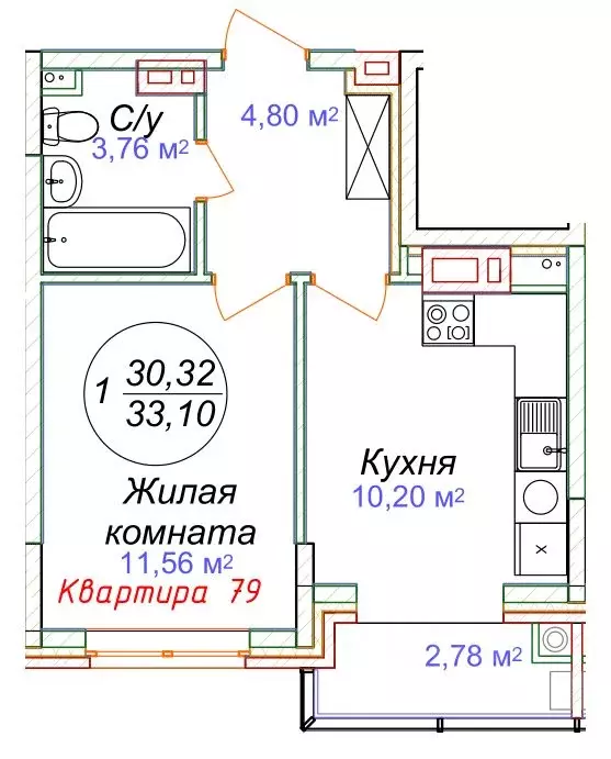 1-к кв. Ставропольский край, Минеральные Воды  (33.1 м) - Фото 0