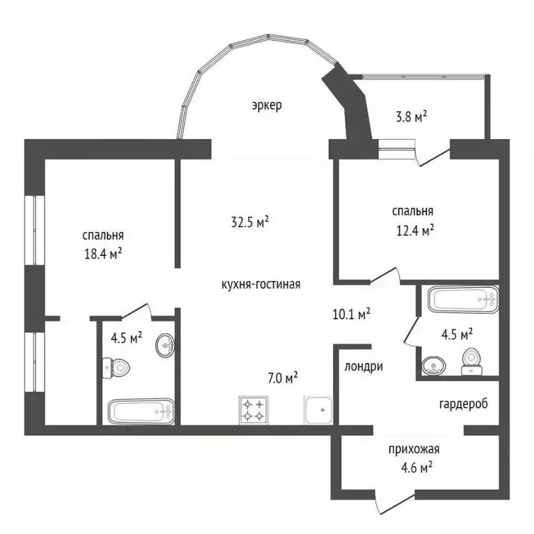 3-к кв. Красноярский край, Красноярск ул. Авиаторов, 20 (95.0 м) - Фото 2