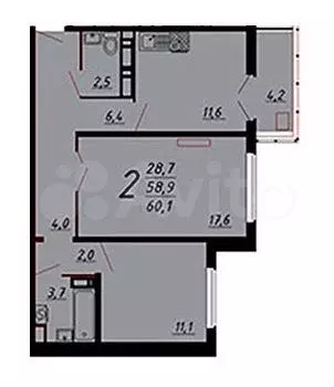 2-к. квартира, 60,2 м, 13/17 эт. - Фото 0
