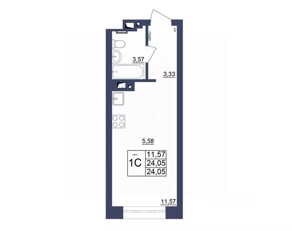Студия Башкортостан, Уфа Космос жилой комплекс, лит1 (24.22 м) - Фото 1