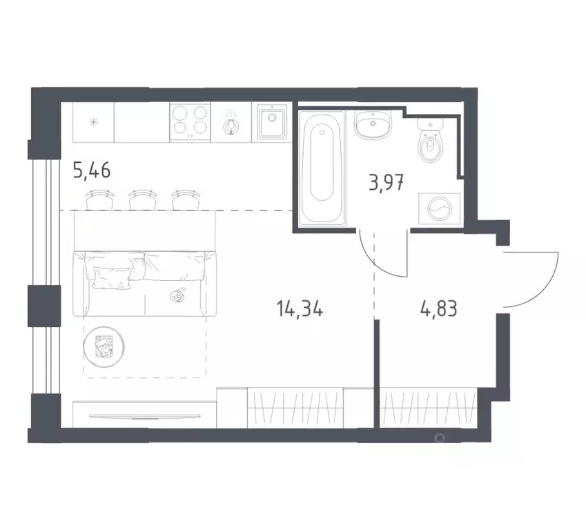 Студия Забайкальский край, Чита Железобетонная ул., 1/4 (28.6 м) - Фото 1