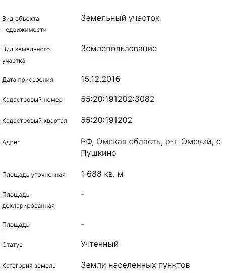 Участок в Омский район, село Пушкино (16.8 м) - Фото 1