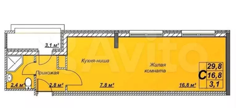 Апартаменты-студия, 33 м, 4/7 эт. - Фото 0