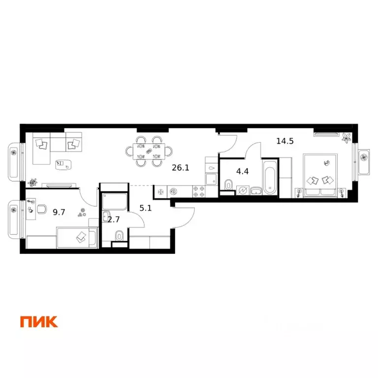 2-к кв. Московская область, Мытищи Яуза Парк жилой комплекс, к12 (62.5 ... - Фото 1