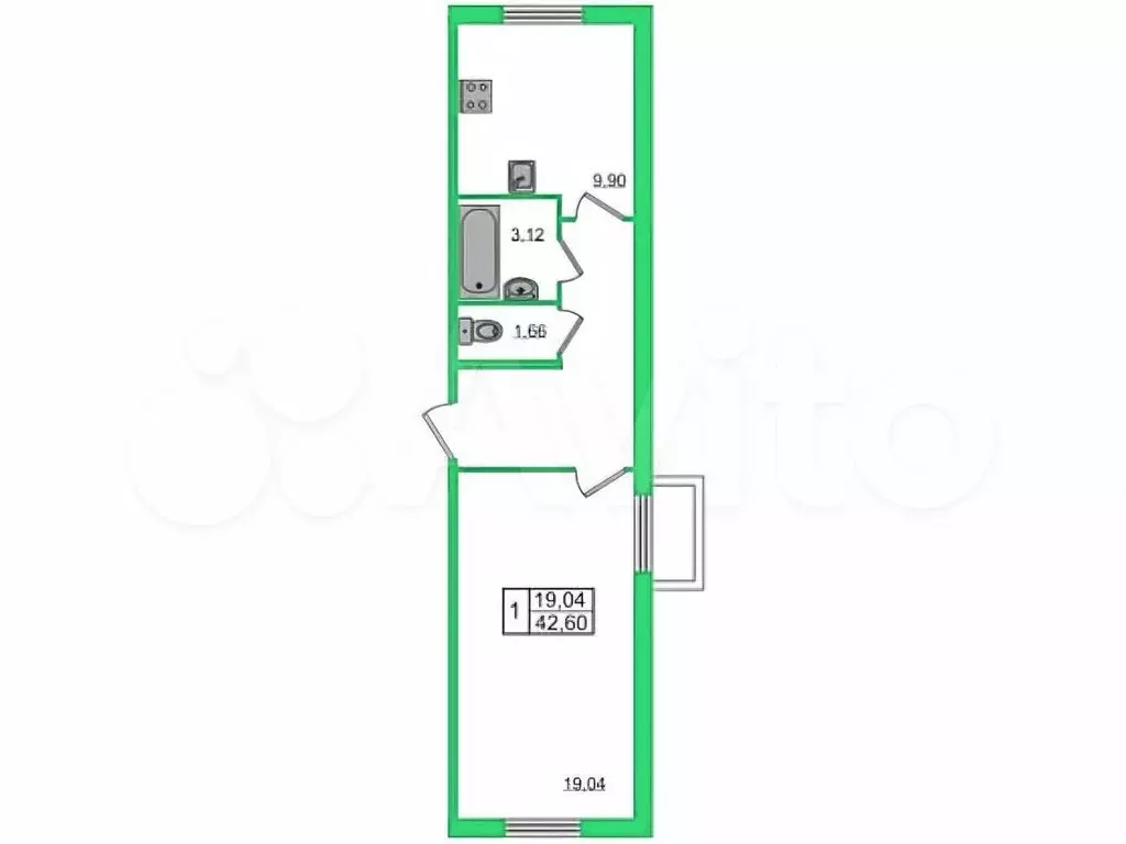 1-к. квартира, 43 м, 1/6 эт. - Фото 0