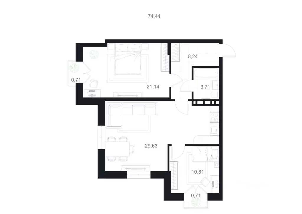 2-к кв. Дагестан, Каспийск ул. М. Халилова, 1А (74.44 м) - Фото 1