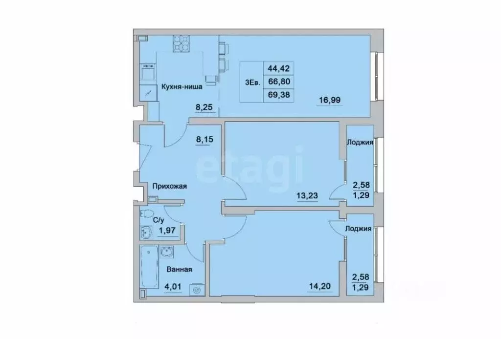 3-комнатная квартира: Батайск, Северная улица, 2Ак2 (74.4 м) - Фото 0