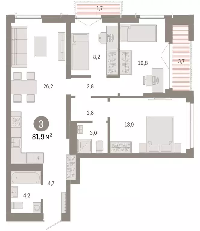 3-комнатная квартира: Новосибирск, Большевистская улица, 66 (81.92 м) - Фото 2
