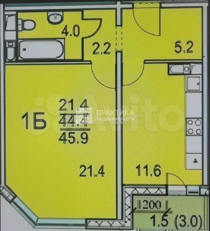 1-к. квартира, 44,4 м, 15/19 эт. - Фото 0
