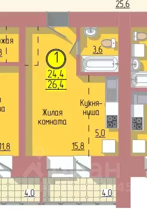 Студия Амурская область, Благовещенск Загородная ул., 47 (26.2 м) - Фото 0